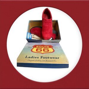 Vintage-Inspired Route 66 Red Suede Slip-On Shoes Retro Comfort Casuals sz 8
